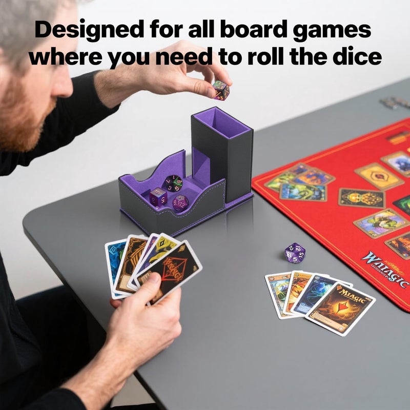 Stepane Dice Roller Tower, Premium DND Magnetic Dice Tray, Foldable PU Leather Dice Tower RPG Gifts for Dungeons and Dragons MTG Dm & Player Black/Violet - Image 5